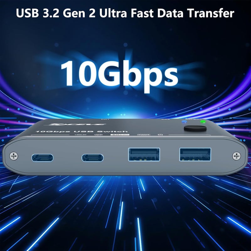 DXchip 10Gbps USB C Switch 2 Laptops 2 in 4 Out USB 3.2 Switcher 2 Computers Share Keyboard Mouse, Printer, Camera, Headphone, 10Gbps Data Power Cable & Desktop Controller Included - Image 3